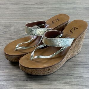K Jacques St Tropez Shoes Women 41 Platform Wedge Metallic Cork Strappy Thong
